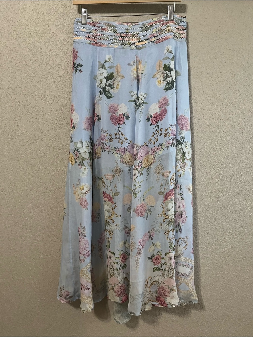 CAMILLA Tiled In Time Waisted Wide Leg Pants 100% Silk Floral Blue Medium - Picture 3 of 14